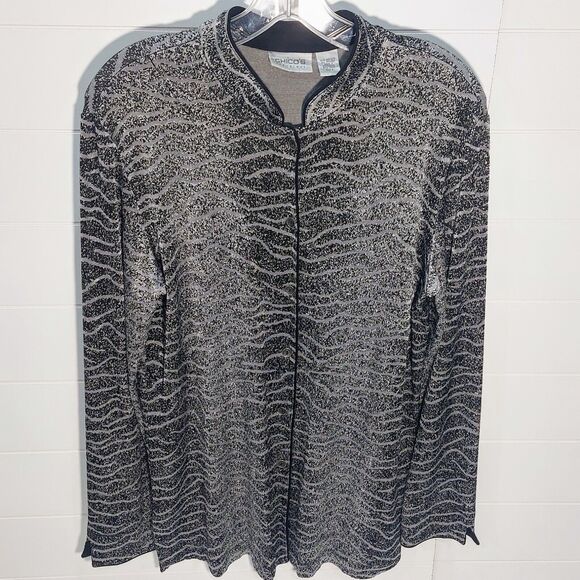 Chico's Sweaters - Chicos Travelers Cardigan Women's 2 Large Black Button Up Slinky Mock Neck